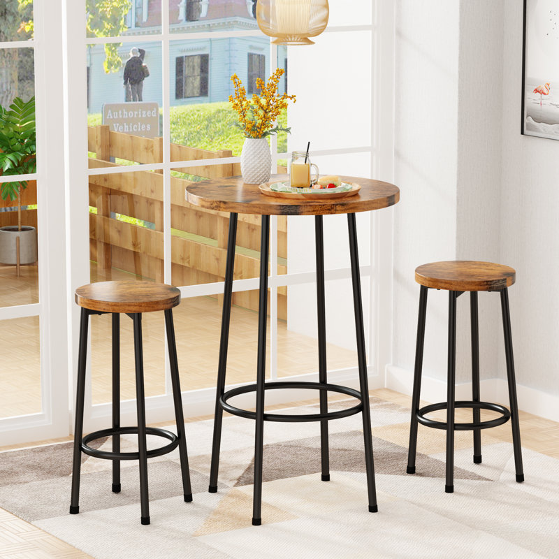 17 Stories 3 Piece Round Bar Table Set, Counter Height Dining Table Set ...